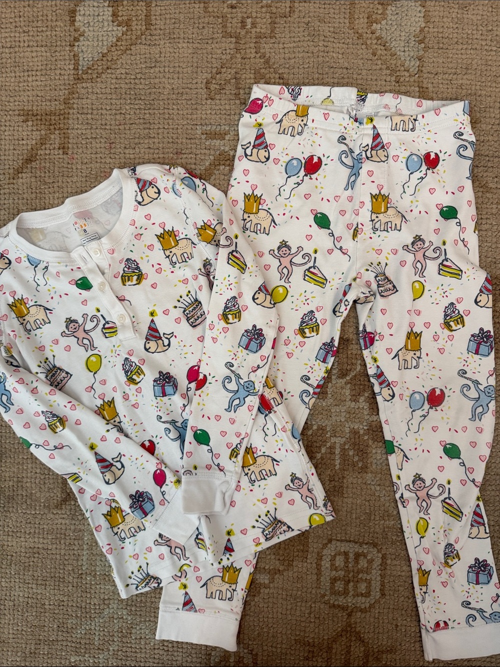 Kids White Birthday Animal Print Pajama Set Roller Rabbit- Size 8
